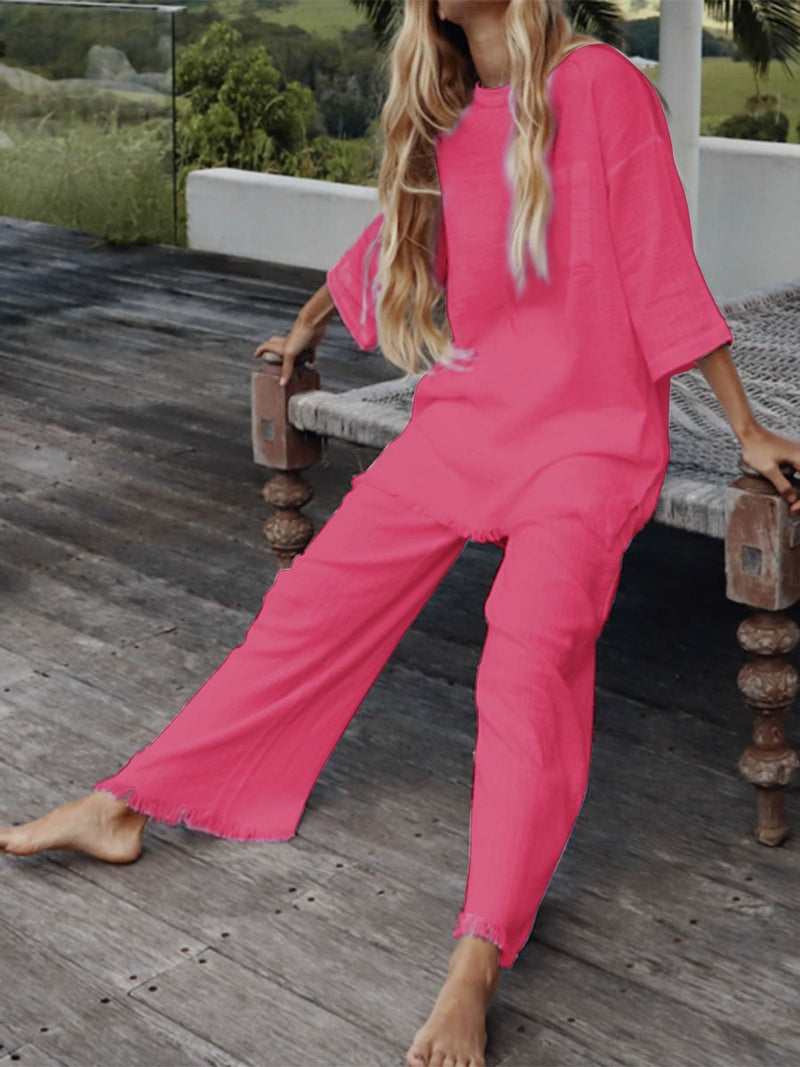 Simple Casual Loose Comfortable Soft Top Pants Suit