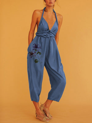 Fashion Sexy Minimalist Printed Halter Jumpsuits