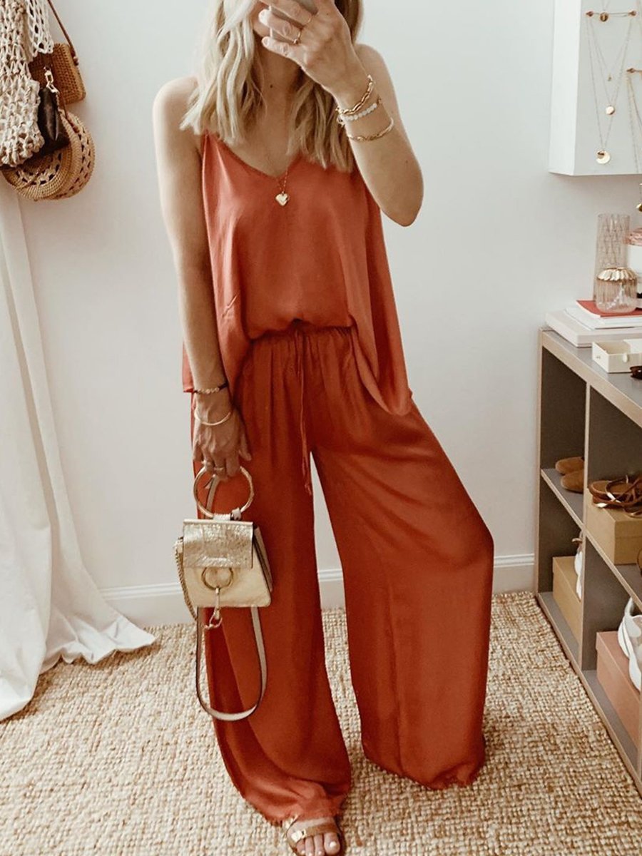 Casual Loose Sleeveless V-neck Jumpsuit