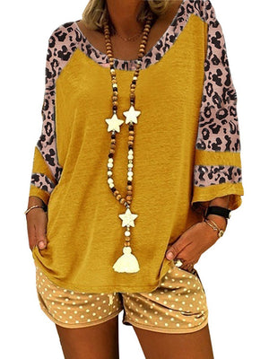 Women's Leopard Print Short Sleeve T-Shirt And Shorts Set