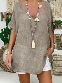 Women's Loose V-Neck Solid T-shirt And Shorts Suit