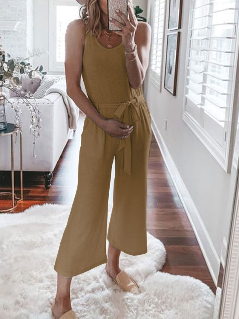 Casual Solid Color Sling Wide Leg Jumpsuit