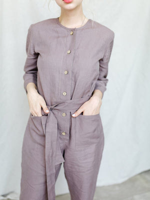 Fashion Casual Solid Color Round Neck Jumpsuits