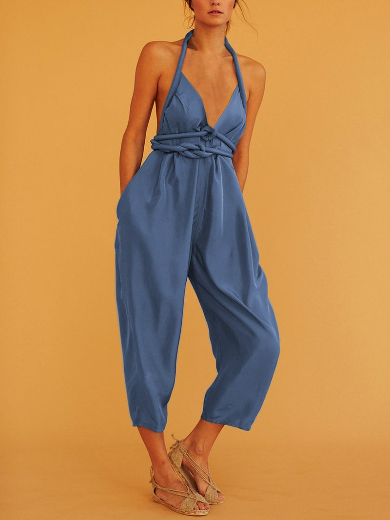 Sexy Fashion Solid Color Halter Jumpsuits