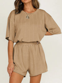 Casual Loose Solid Color Round Neck Short Sleeve Two-piece Suit