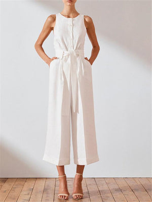 Fashion Simple Solid Color Single Breasted Jumpsuits