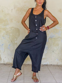 Black Plain Shift Casual jumpsuit V Neck One-Pieces