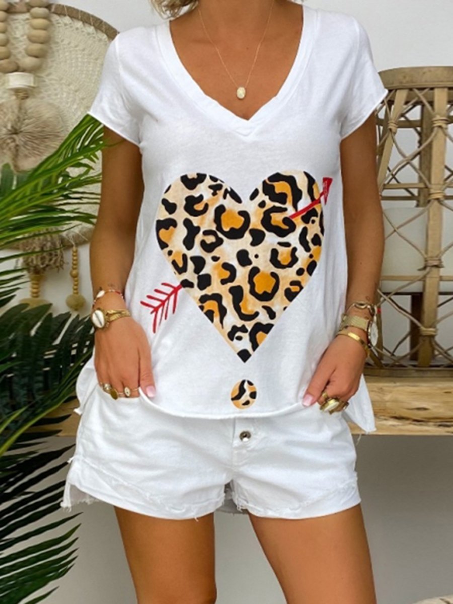 Casual V-neck Love Leopard Print Set