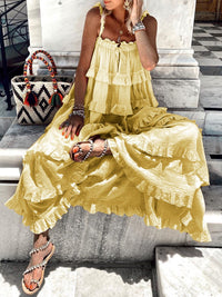 Bohemian Solid Color Fungus Strap Dress