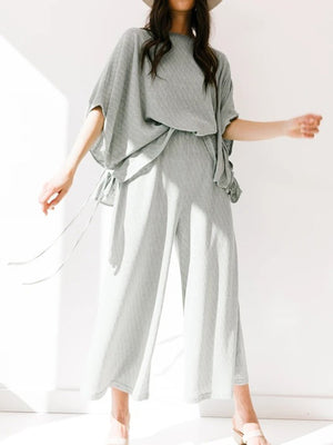 Casual Loose Solid Color Strap Two-piece Suit