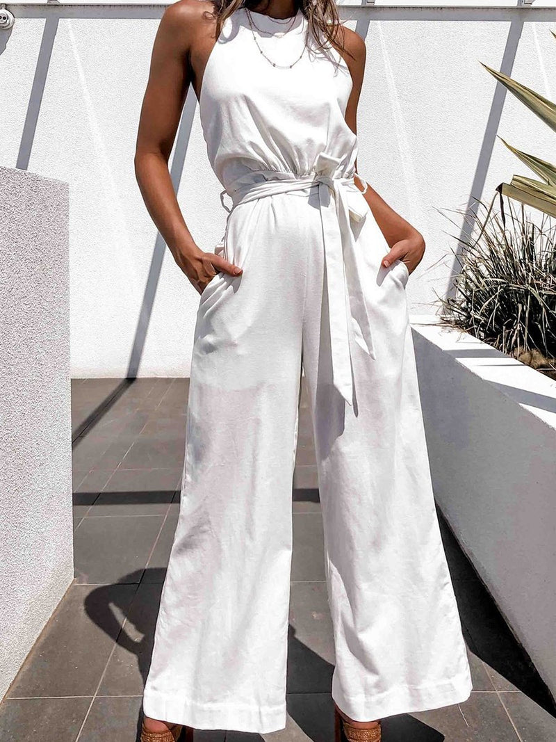 Wide Leg Straight High Waist Casual Jumpsuit