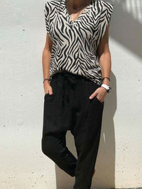 Retro Casual Loose V-Neck Top Pants Set