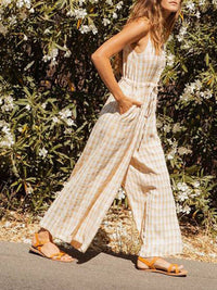 V Neck Lace-Up Wide Leg Jumpsuit