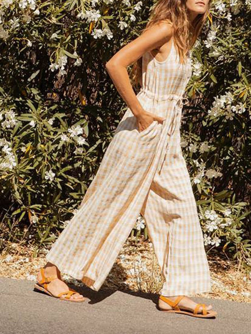 V Neck Lace-Up Wide Leg Jumpsuit