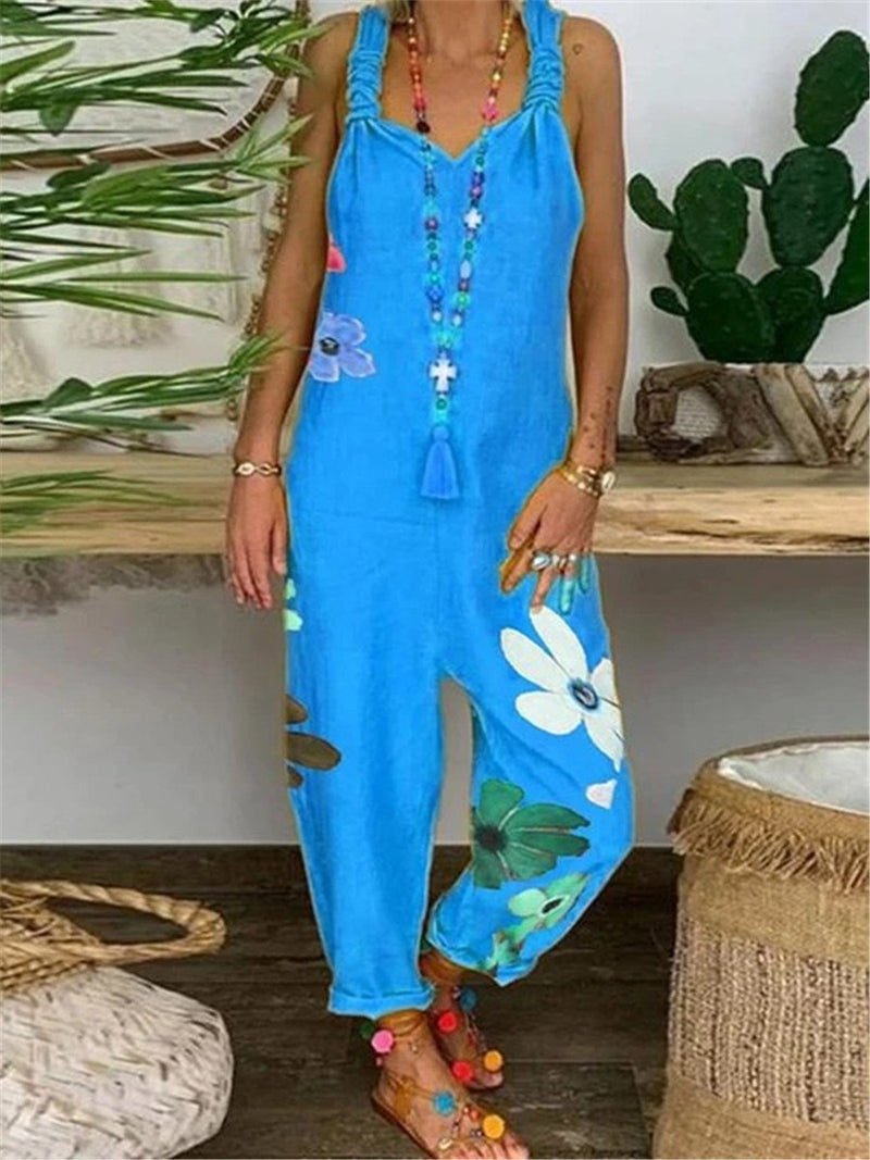 Bohemian Casual Loose Floral Jumpsuit