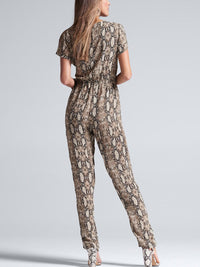 Spring and Summer Animal Print Short-sleeved V-neck Jumpsuit