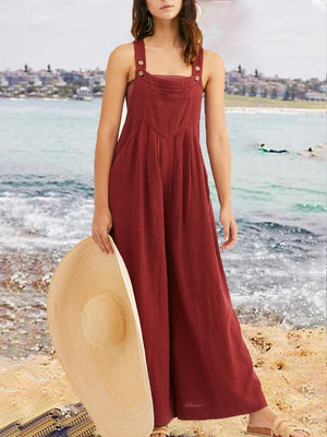 Women's Fashion Solid Color Loose Strap Jumpsuit