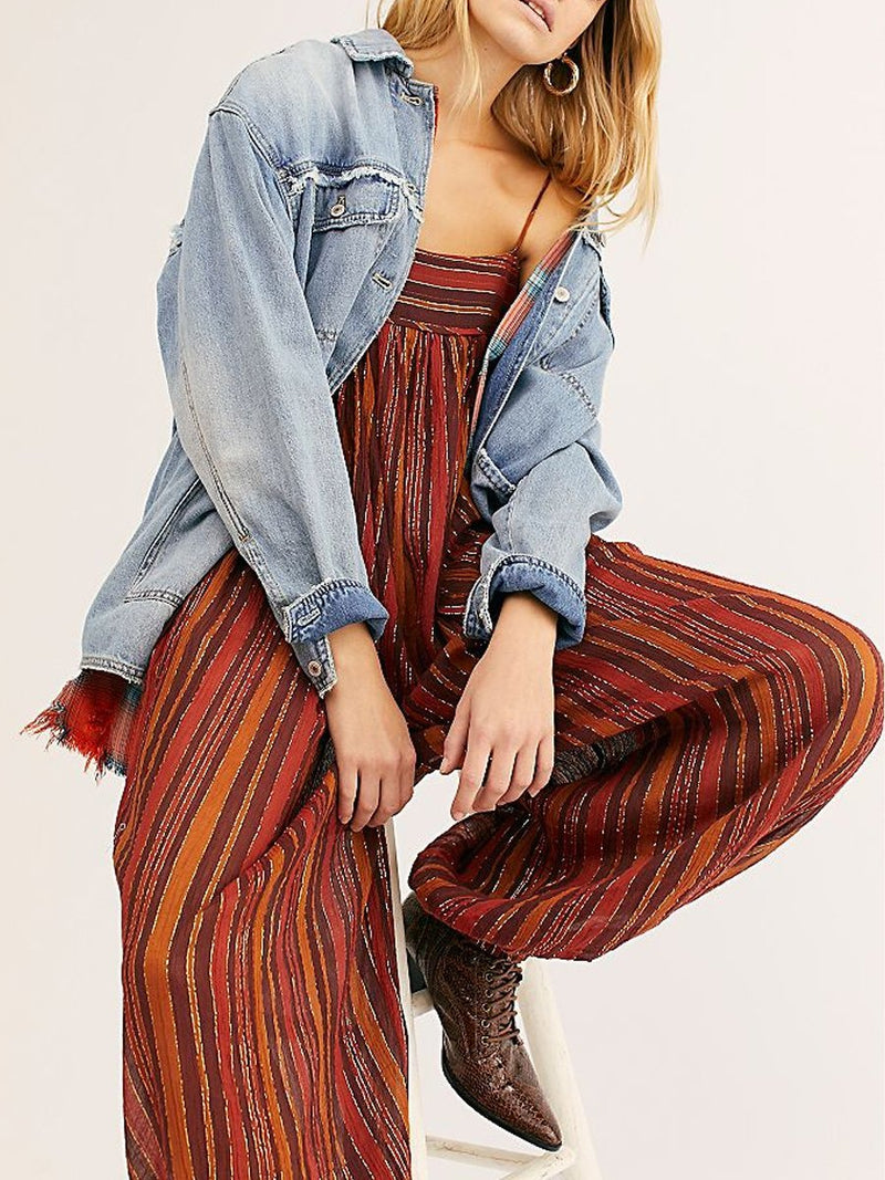 Women's Fashion Striped Colorblock Jumpsuit