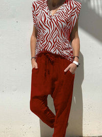 Retro Casual Loose V-Neck Top Pants Set