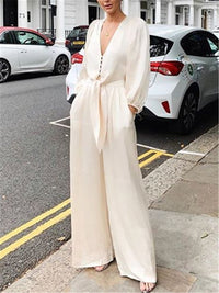 Fashion Solid Color Single Breasted Wide Leg Pants Suit