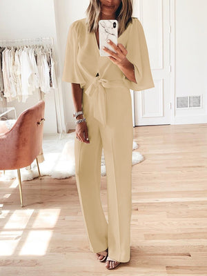 Fashionable Simple Casual Loose V Shirt Pants Suit