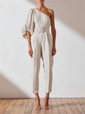 Sexy One Shoulder Lantern Sleeve Jumpsuit