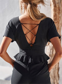 Solid Color Simple V Neck Jumpsuits