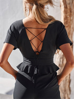 Solid Color Simple V Neck Jumpsuits