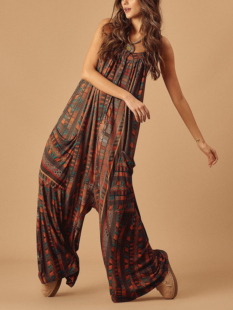 Bohemian Printed Loose Casual Jumpsuit