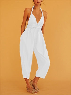 Sexy Fashion Solid Color Halter Jumpsuits