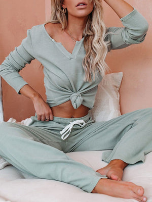 Casual Loose Fashion Comfortable Soft Long Sleeve Top Pants Knitted Suit