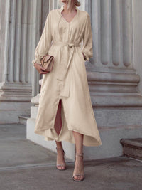 V-neck Solid Color Wide Loose Dress