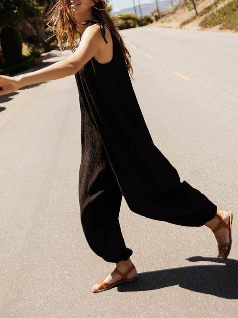 Solid Color Casual Loose Jumpsuit