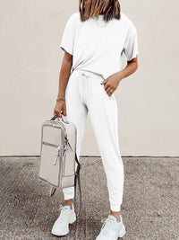 Fashionable Simple Casual Loose Short Sleeve Top Pants Suit