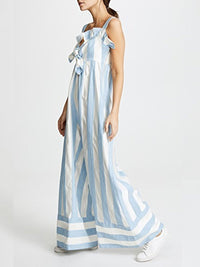 Women's Fashion Striped Ruffled Loose Linen Jumpsuit