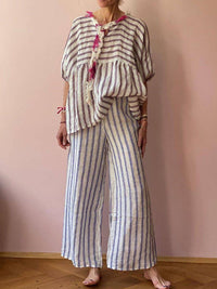 Round Neck Striped Casual Suit