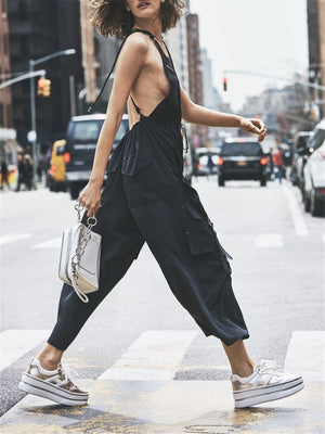 Black Fashion Casual Pocket Jumpsuit