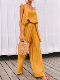 Casual Loose Solid Color Asymmetric V-neck Two-piece Suit