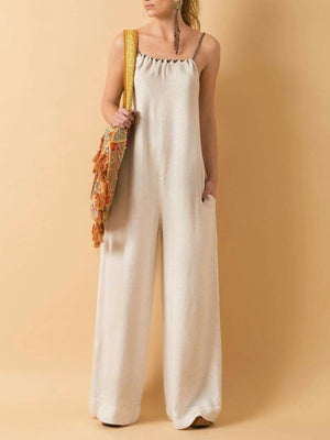 Women's Fashion Strappy Solid Color Loose Jumpsuit