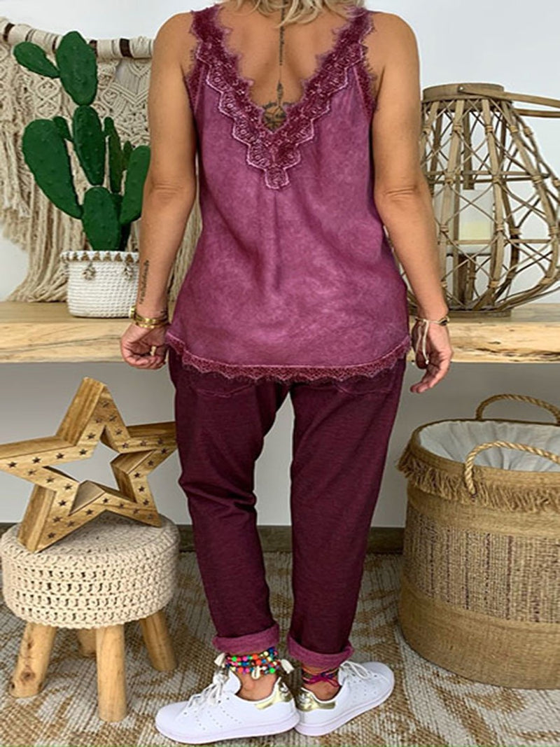 Lace Vest Trousers Solid Color Suit