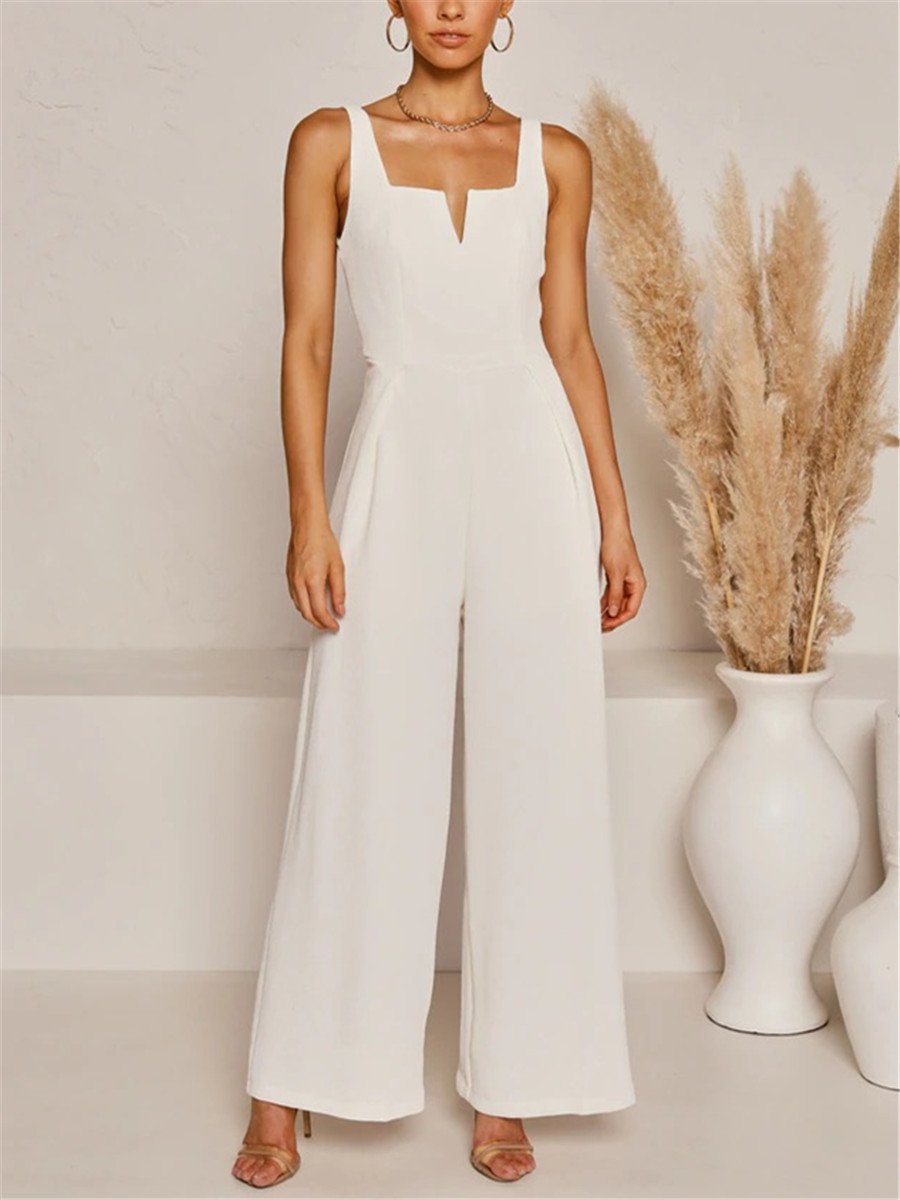 Simple Solid Color V-Neck Jumpsuits