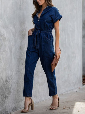 Casual Short Sleeve Pocket Jumpsuit