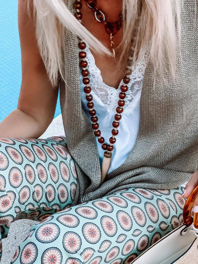 Sleeveless Printed Pants Casual Loose Suit