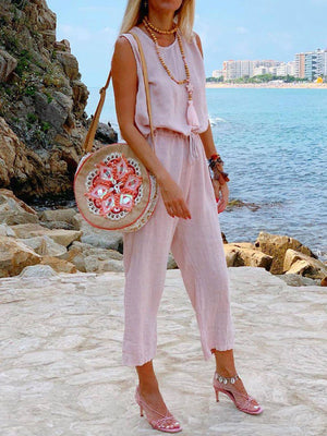 Sleeveless Cotton and Linen Loose Leisure Suit