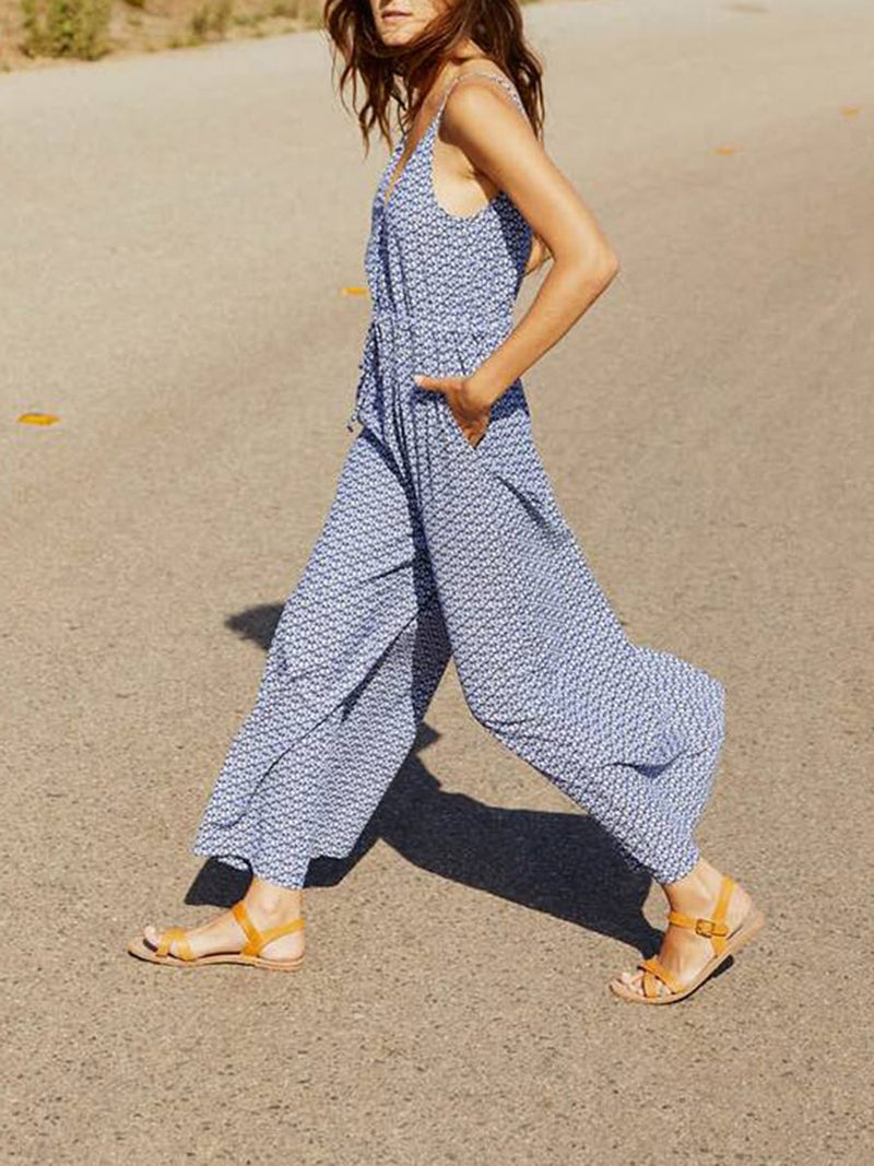 V Neck Lace-Up Wide Leg Jumpsuit