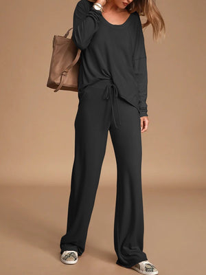 Casual Loose Solid Color Round Neck Two-piece Suit