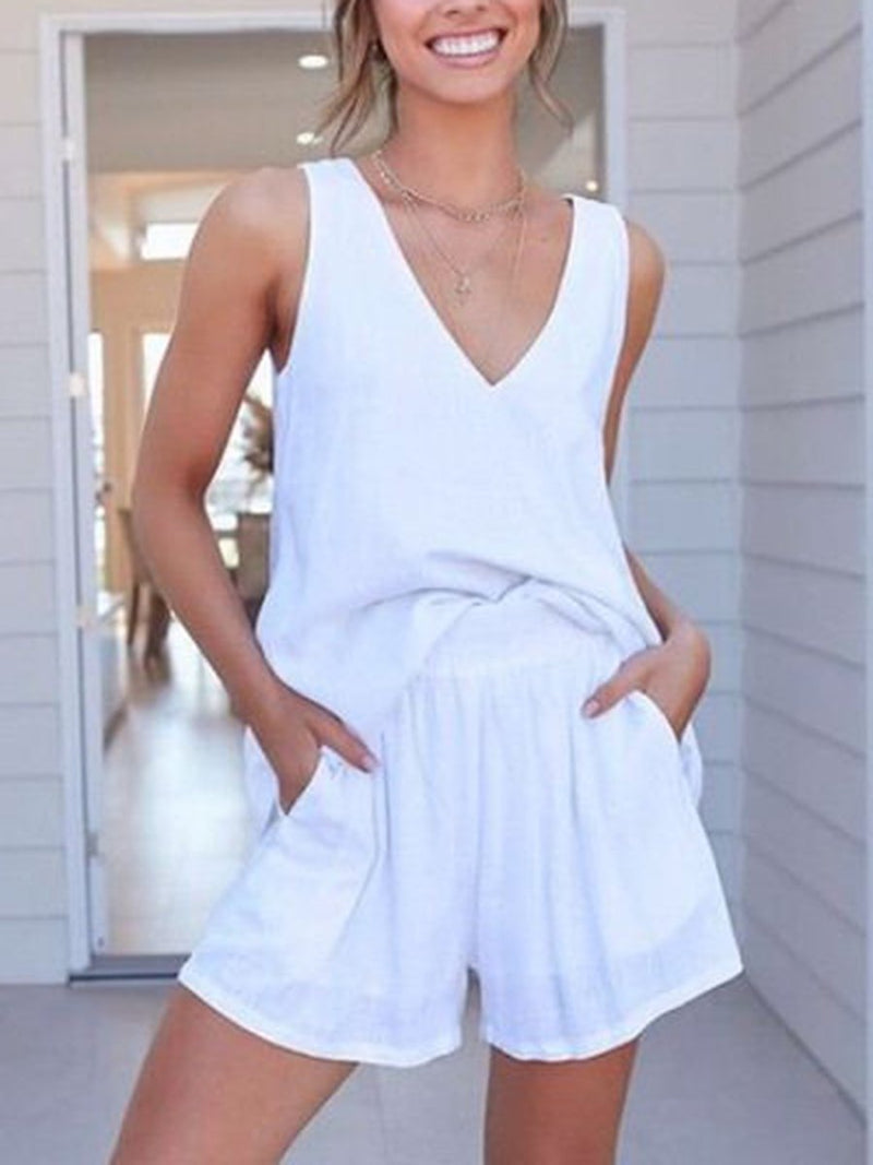 Daily Simple Casual Loose Short Sleeved Shirt Shorts Suit