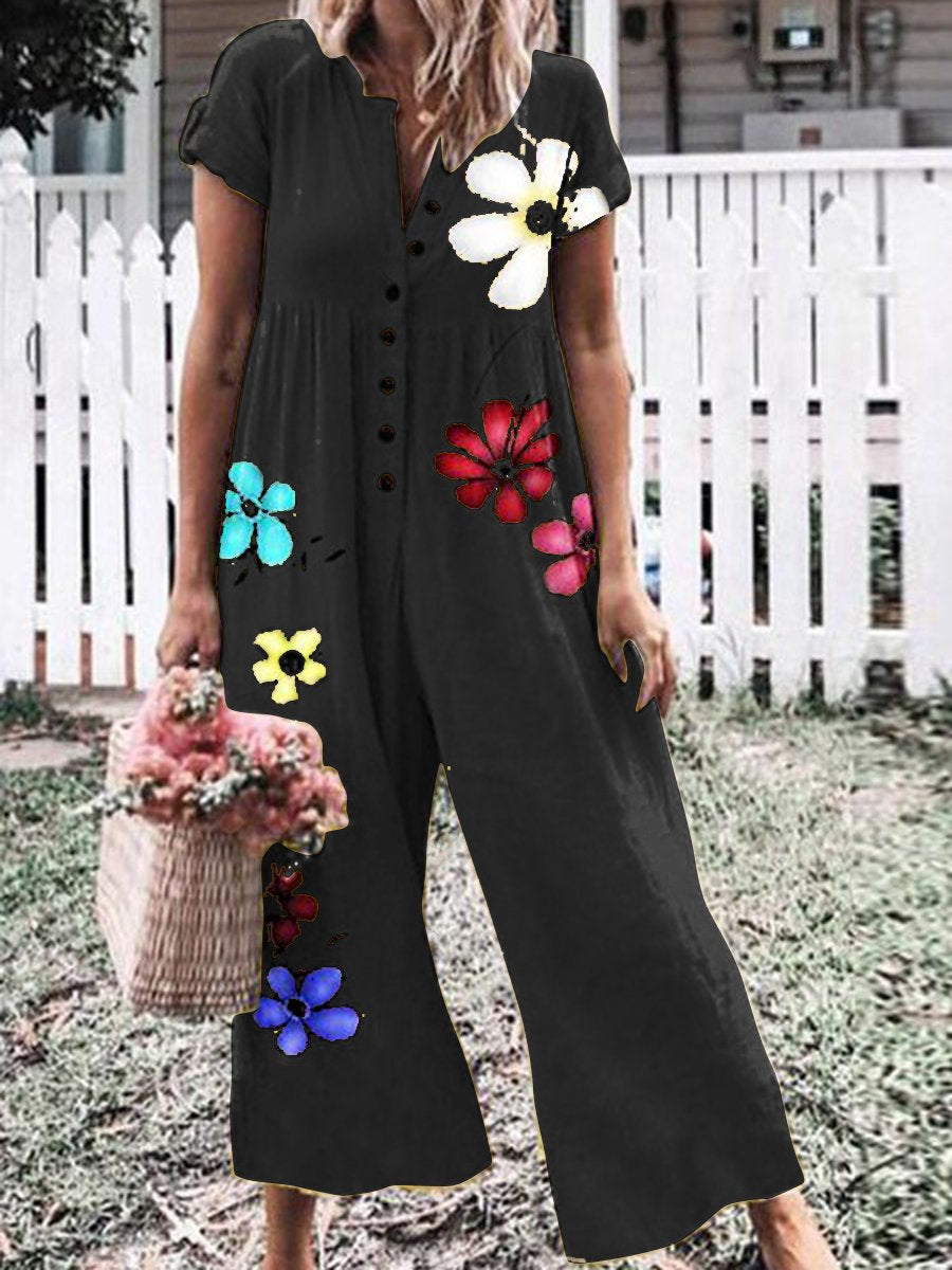 Romantic Pastoral Floral Casual Loose Jumpsuit