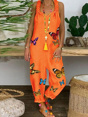 Romantic Rural Butterfly Loose Casual Jumpsuit