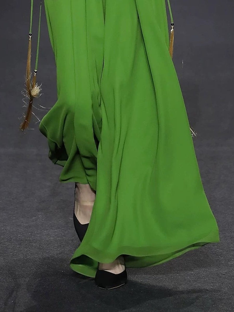 Women's Green Chiffon Pleated Loose Jumpsuit